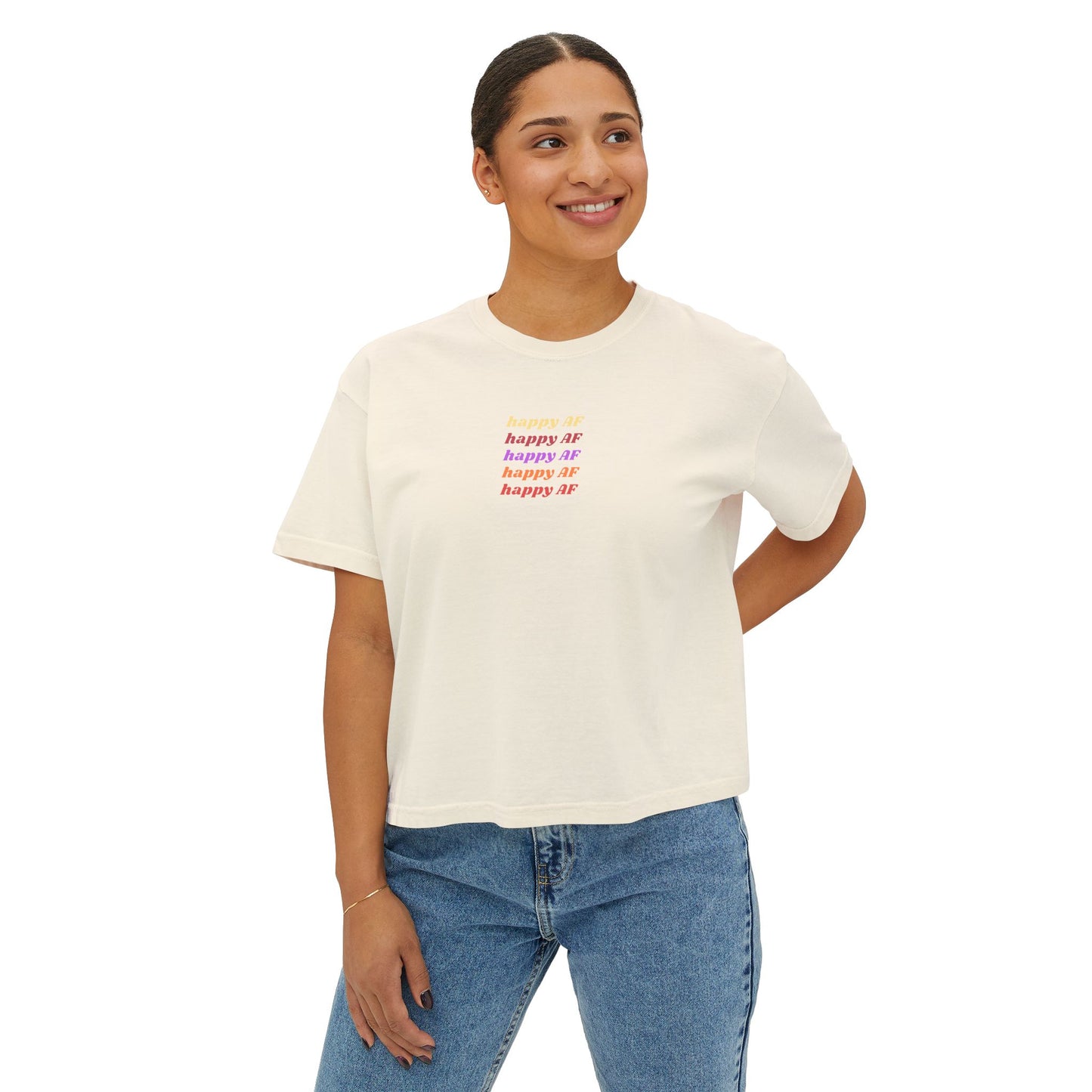 Happy AF Boxy Tee - Casual Everyday Top, Comfortable Women's Shirt, Summer Fashion, Cute Gift for Her, Relaxing Wear