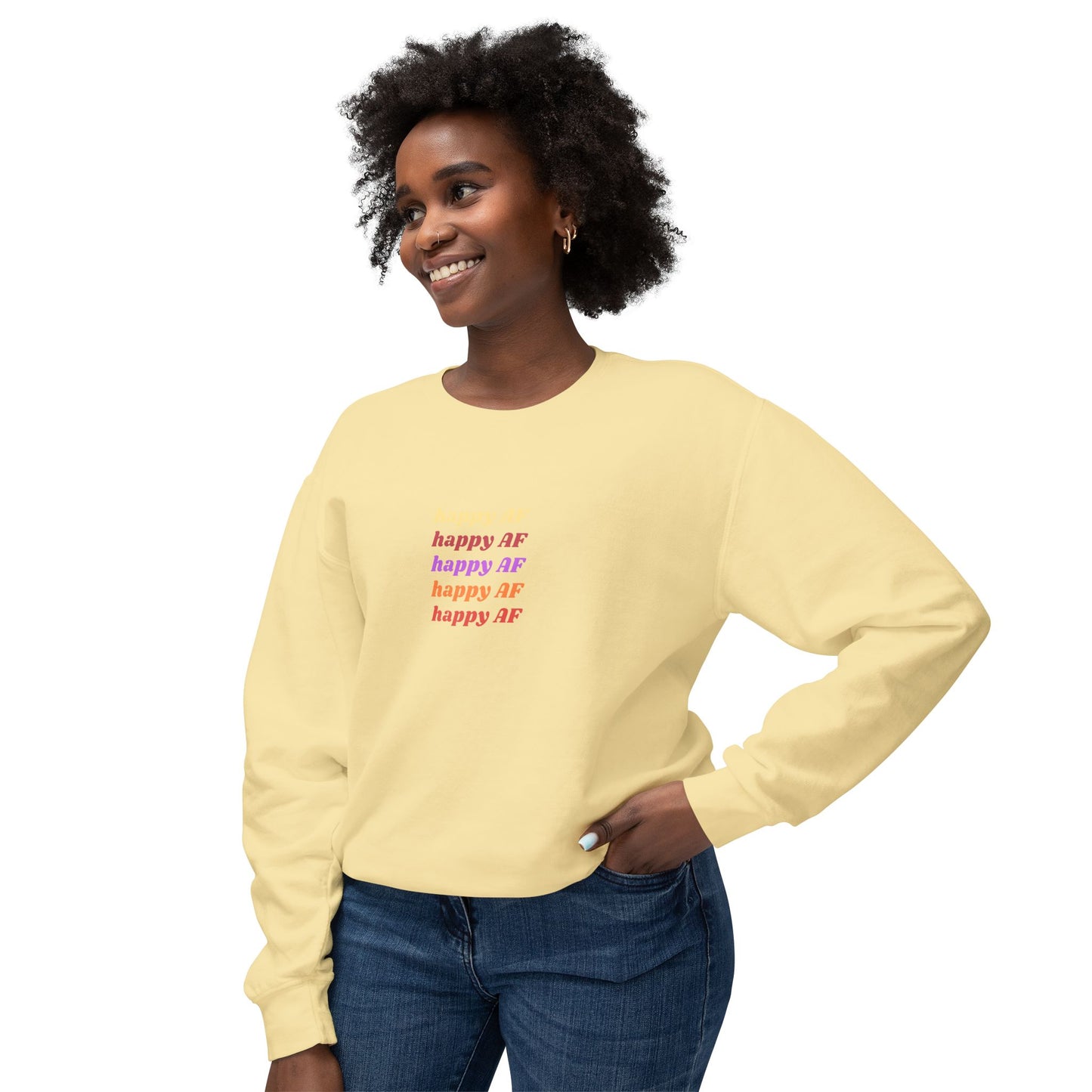 Happy AF Crewneck Sweatshirt | Casual Sweatshirt, Gift for Her, Birthday Gift, Soft Crewneck
