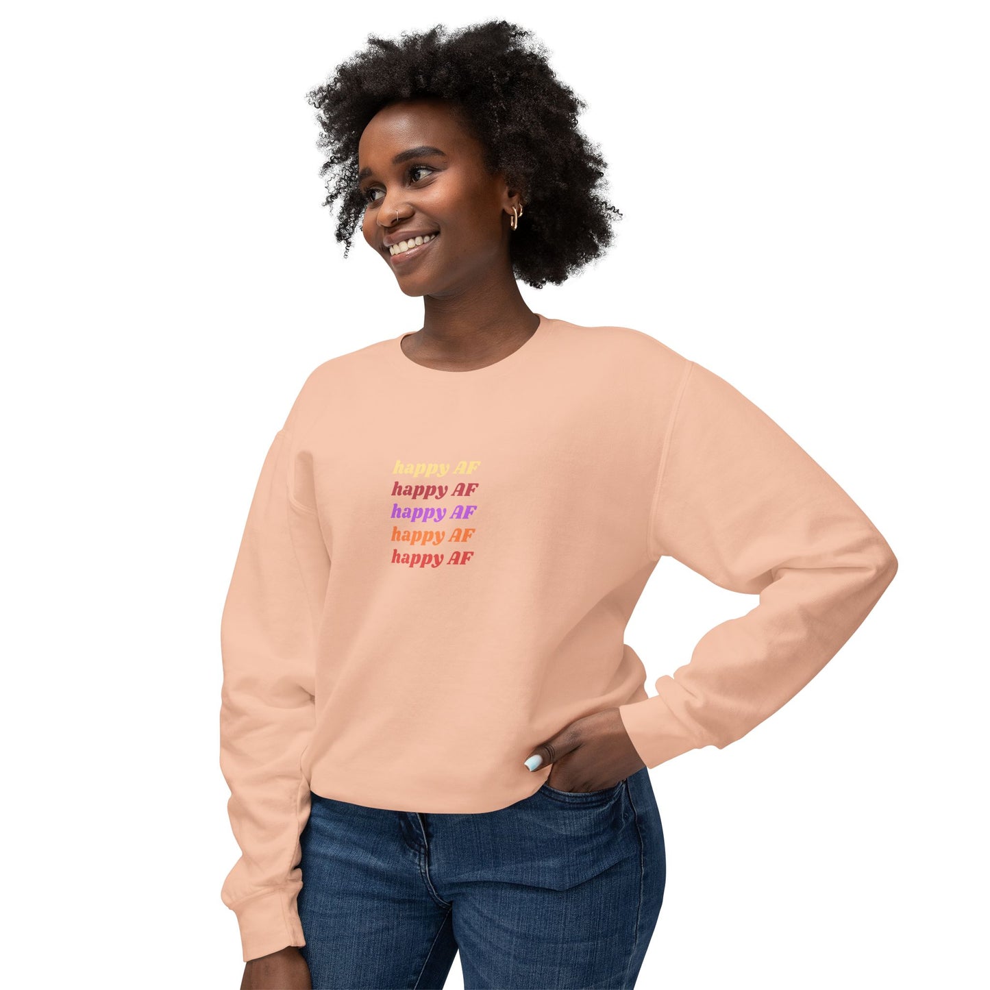 Happy AF Crewneck Sweatshirt | Casual Sweatshirt, Gift for Her, Birthday Gift, Soft Crewneck