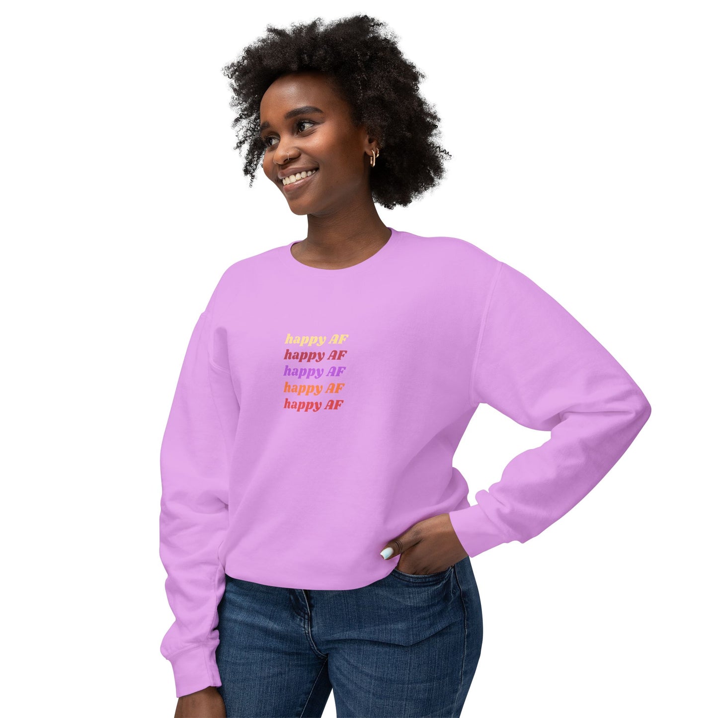 Happy AF Crewneck Sweatshirt | Casual Sweatshirt, Gift for Her, Birthday Gift, Soft Crewneck
