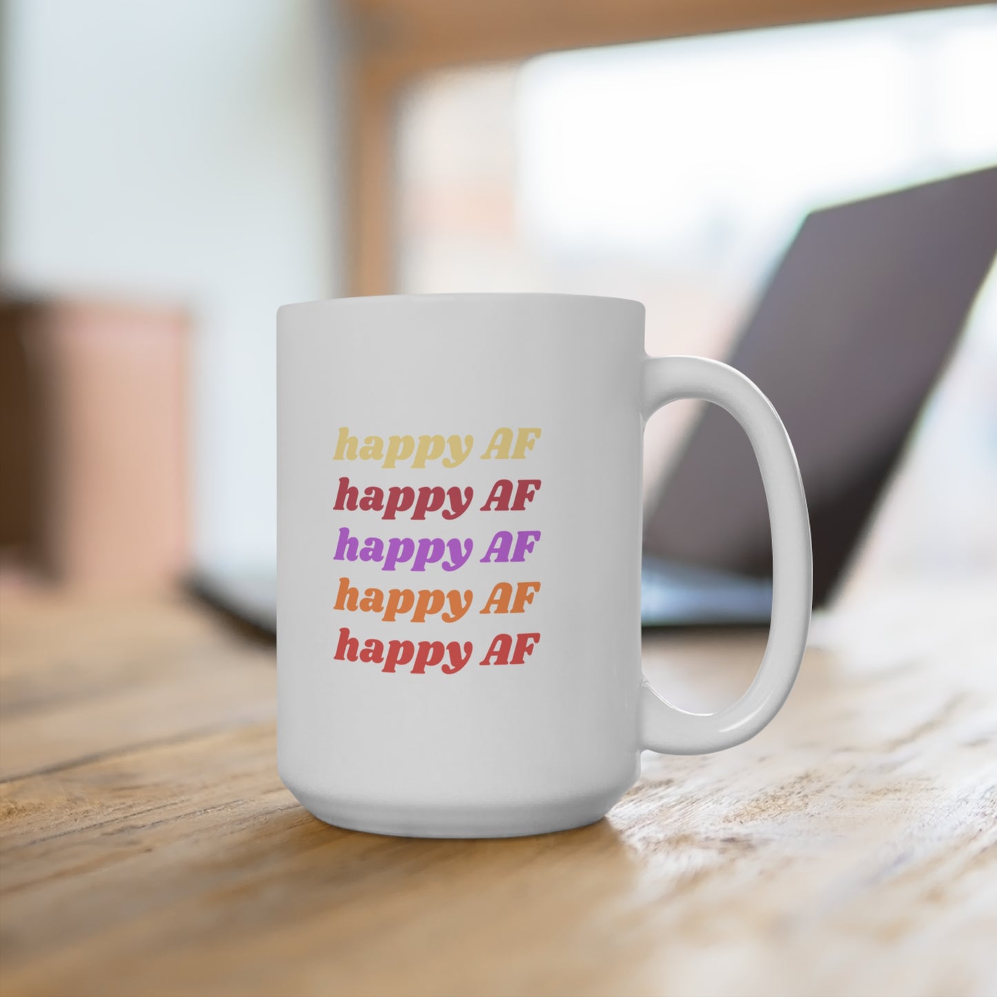 Happy AF Mug | 15oz Ceramic Coffee Cup, Gift for Sober Friends